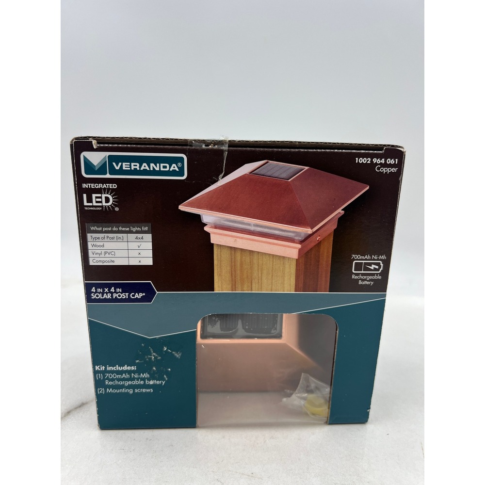 VERANDA Copper Solar Post Cap Light 4x4 Integrated LED Rechargeable Battery
